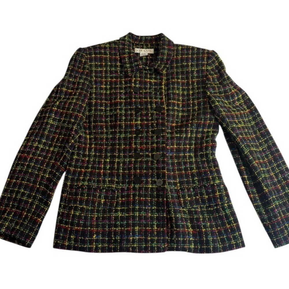 Chaus Black Multicolor Tweed Tailored Blazer. Size 10. Artsy.
